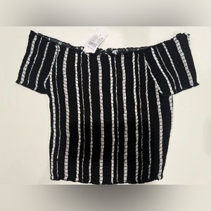 Black & White Stripe Off The Shoulder Shirt - Kendall and Kylie (M)